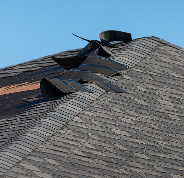 Close up of roof damage.