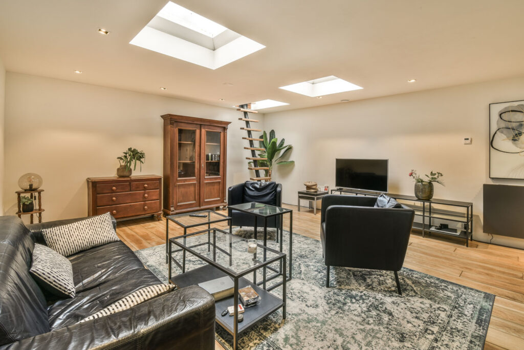Skylights in a residential living room.
